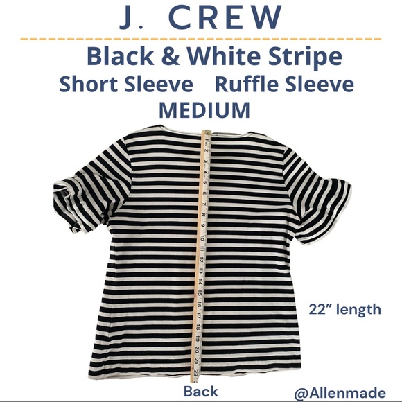 J.Crew Black & White Stripe Ruffle Flutter short Sleeve Size Medium 100% cotton - Picture 5 of 7